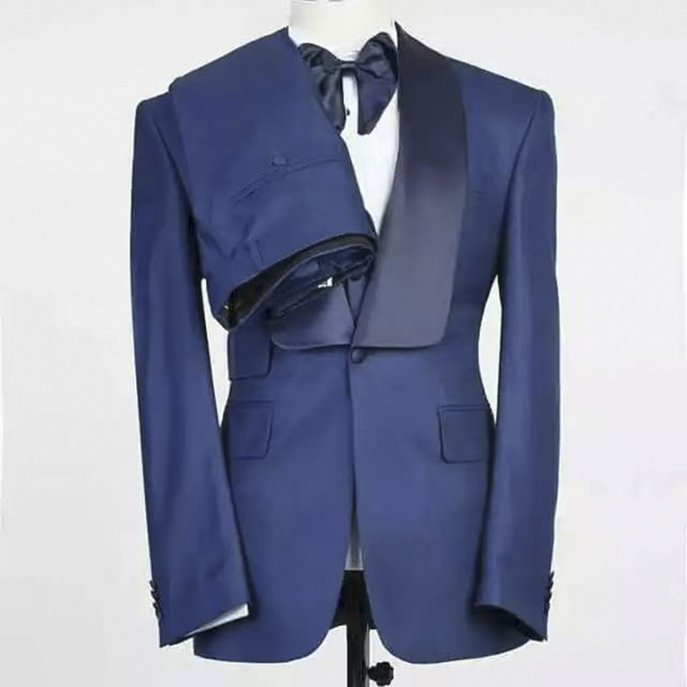 Men Formal Wear Blue - Blue Jacket Set Man Suit Shawl
