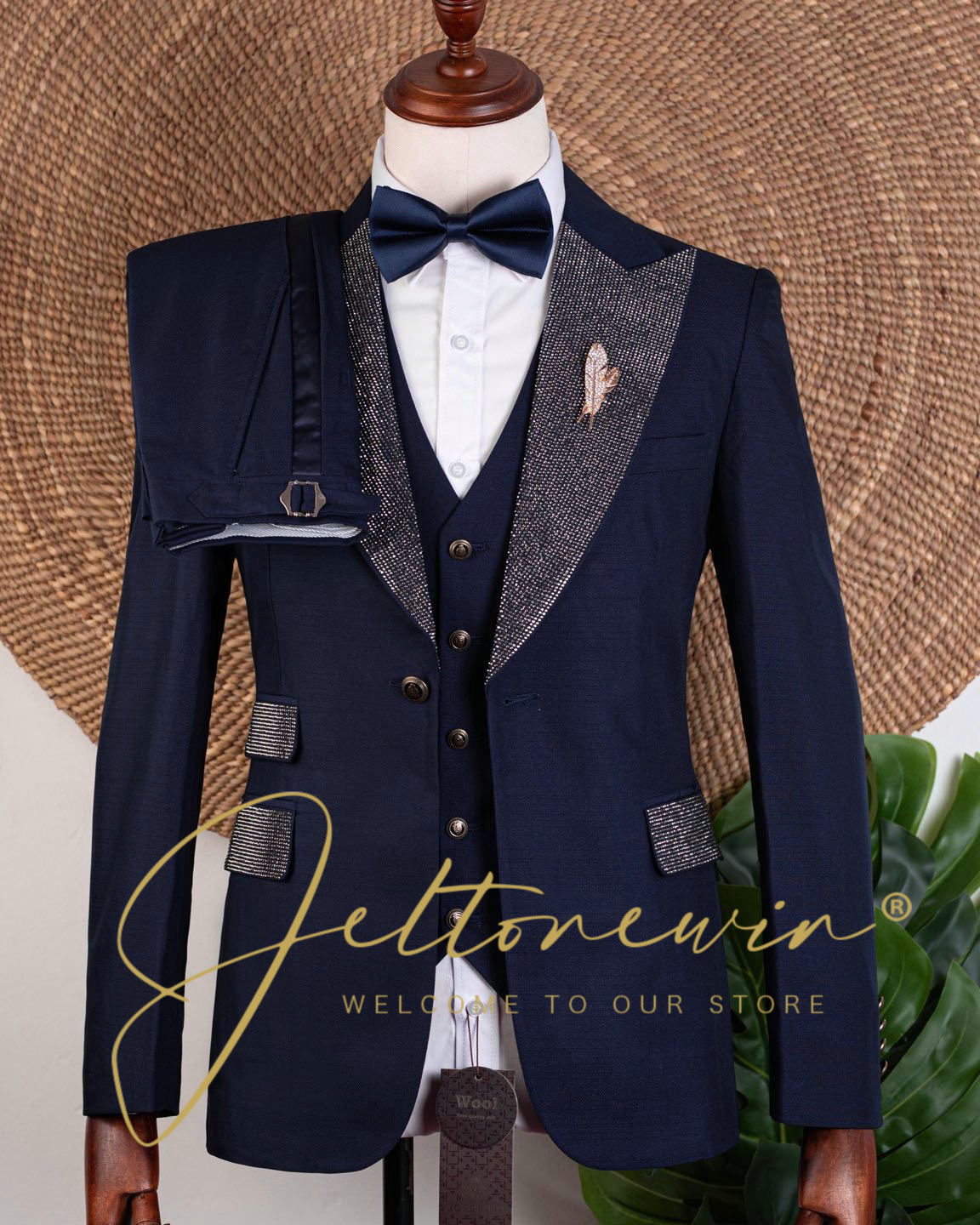 Men Formal Wear Blue - Men's Navy Blue Three Piece Tuxedo
