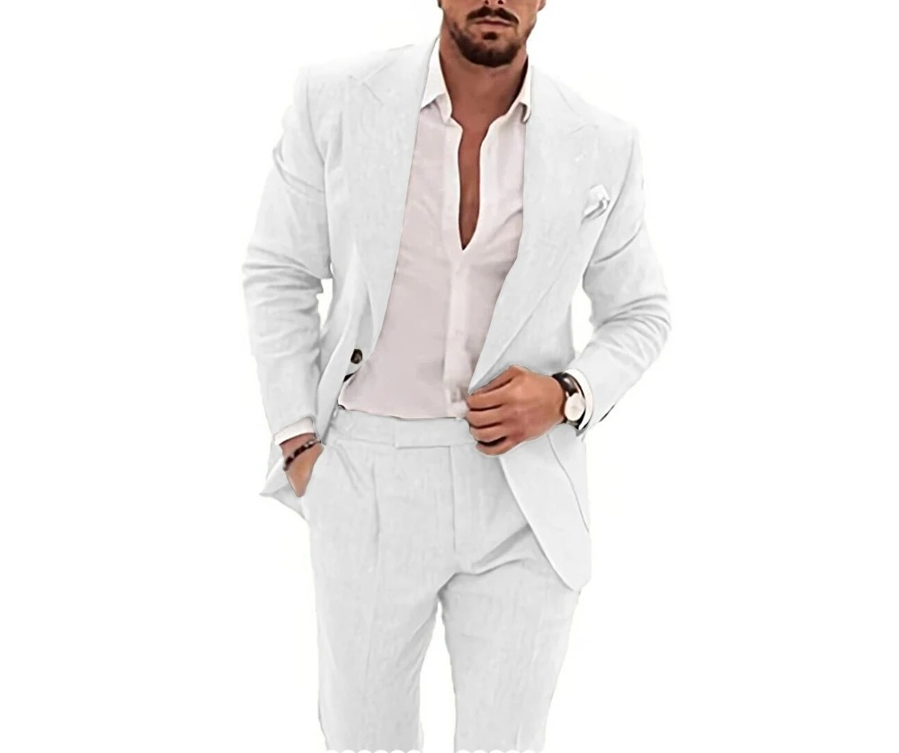 Men'S Formal Beach Wear - Casual Men's Flax Suits 2 Pieces