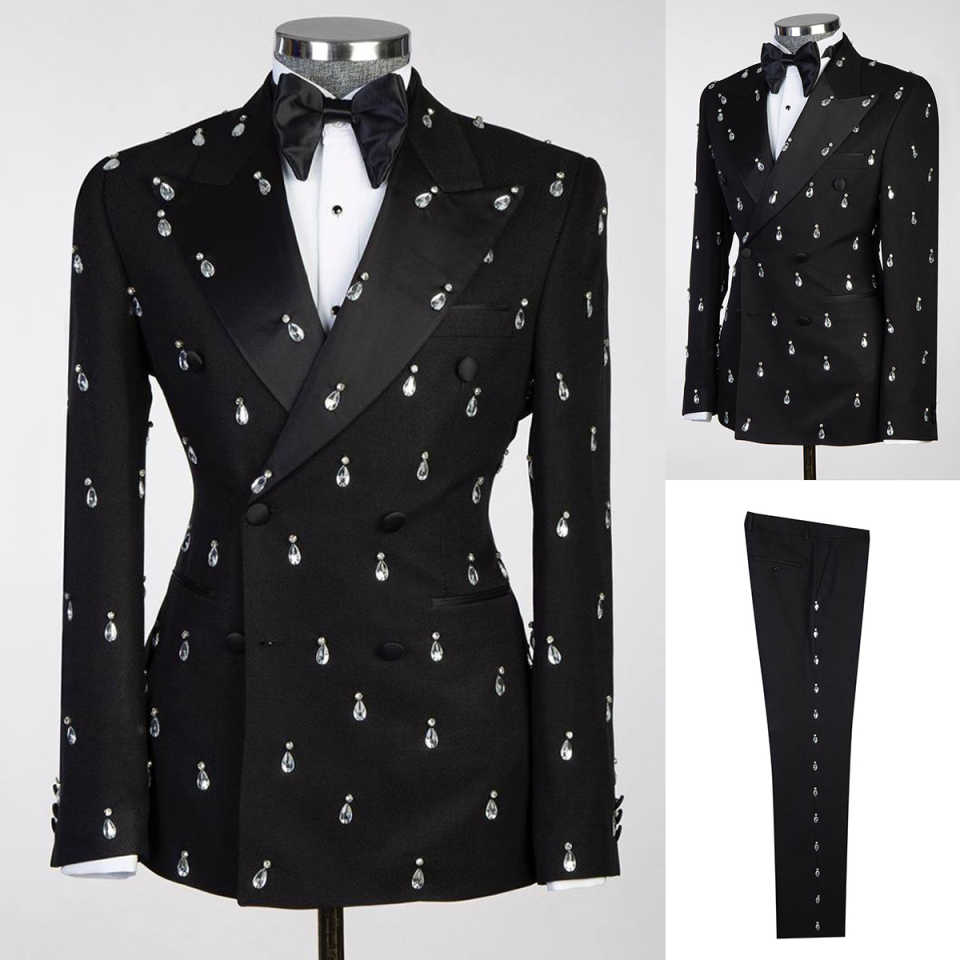 Large Men Formal Wear - Large Crystal Groom Wedding Tuxedos2 Pieces