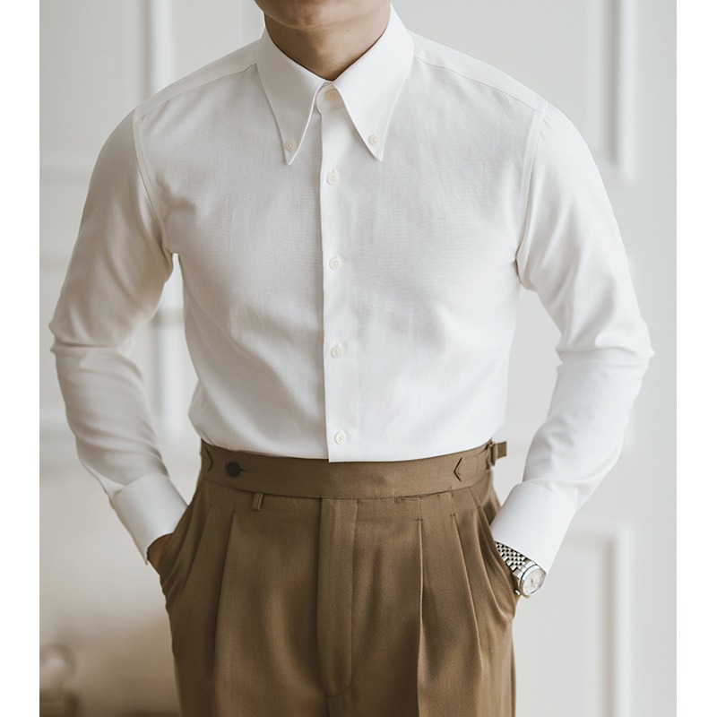 Mens Formal - Oxford Shirt Men Long-sleeved Business Dress