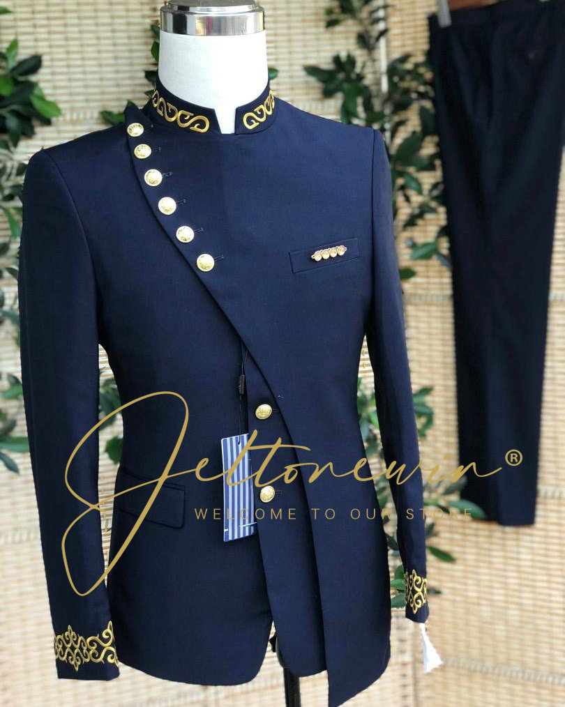 Men's Navy Blue Suit Set with  - đánh giá và giá Men Formal Wear Blue