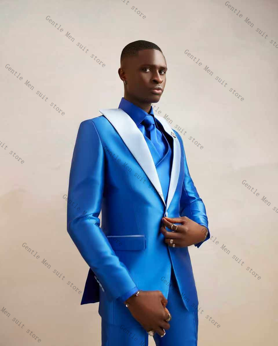 Light Blue Satin Men Suit Set  - đánh giá và giá Men Formal Wear Blue