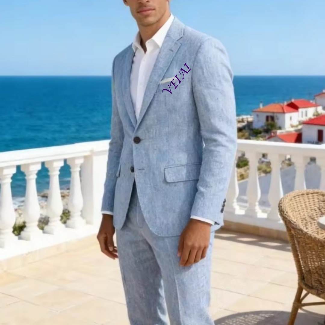 Customized Soft Sky Blue Linen - đánh giá và giá Men'S Formal Beach Wear