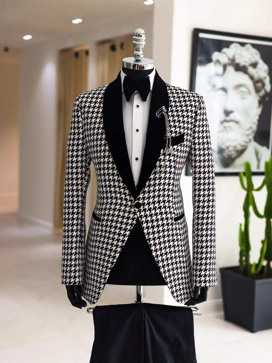 Elegant Houndstooth Plaid  Cus - đánh giá và giá Men Formal Wear Clothes