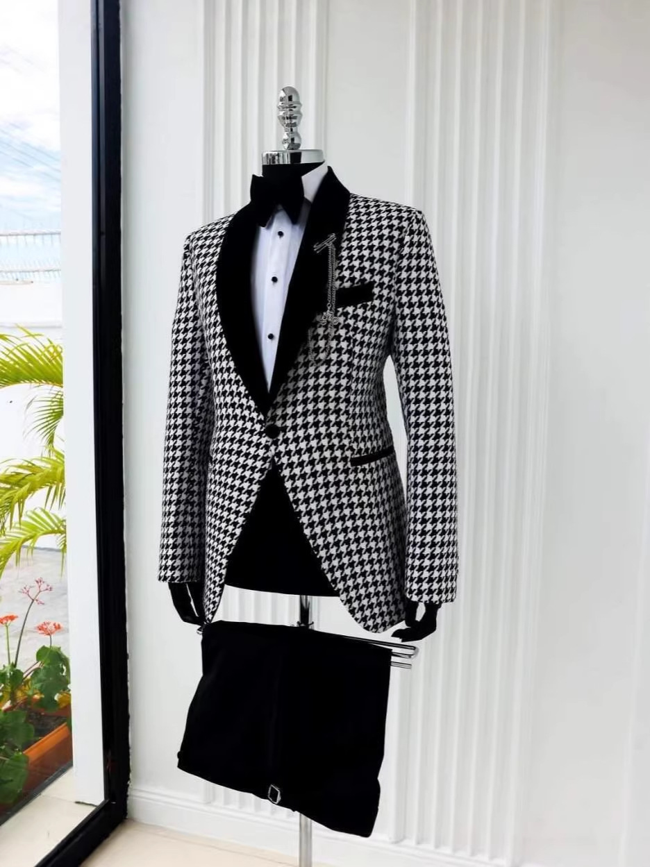 Elegant Houndstooth Plaid  Cus - đánh giá và giá Men Formal Wear Clothes
