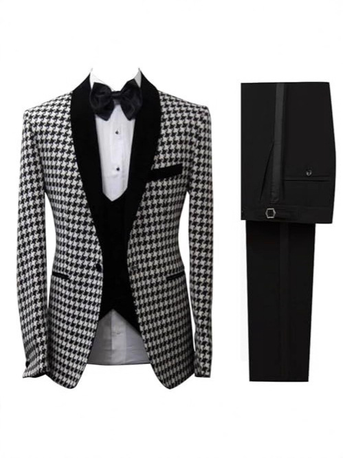 Elegant Houndstooth Plaid  Cus - đánh giá và giá Men Formal Wear Clothes