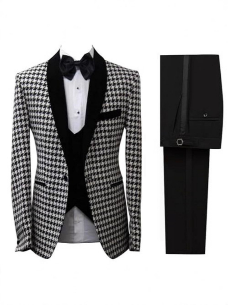 Elegant Houndstooth Plaid  Cus - đánh giá và giá Men Formal Wear Clothes