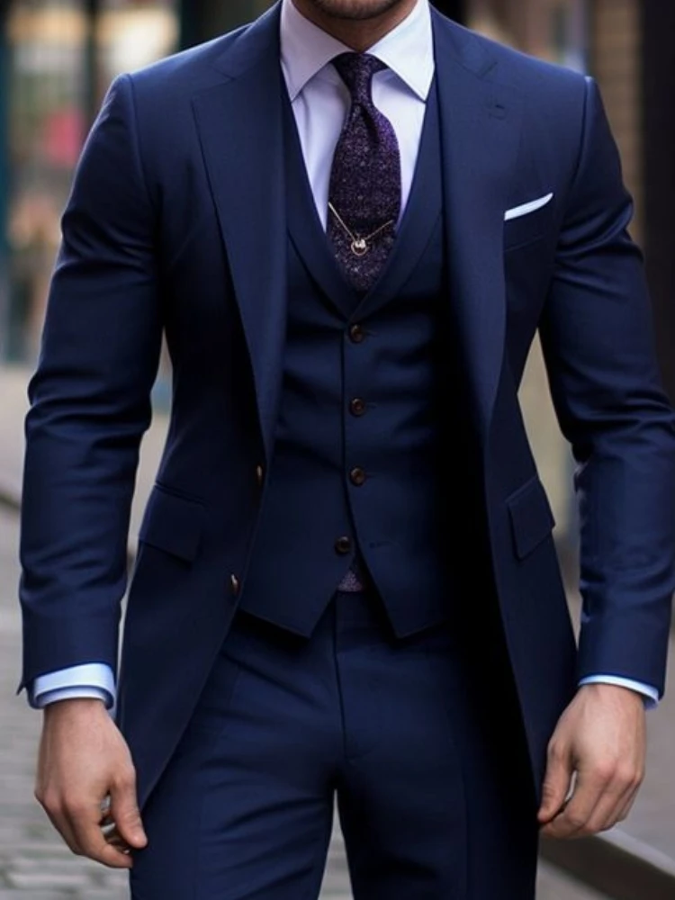 Navy Blue 3 Pieces Casual Male - đánh giá và giá Men Formal Wear Blue